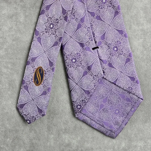 Stafford Signature Purple Silver Floral Paisley 100% Silk‎ Men's Neck Tie NWOT - Picture 6 of 6